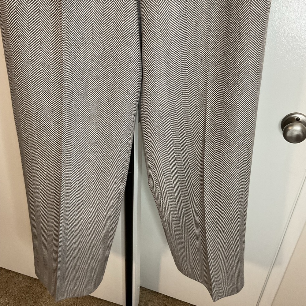 Valerie Stevens Taupe Herringbone Wool Pants 12 High Rise Wide Leg Trousers Vtg - Picture 4 of 8